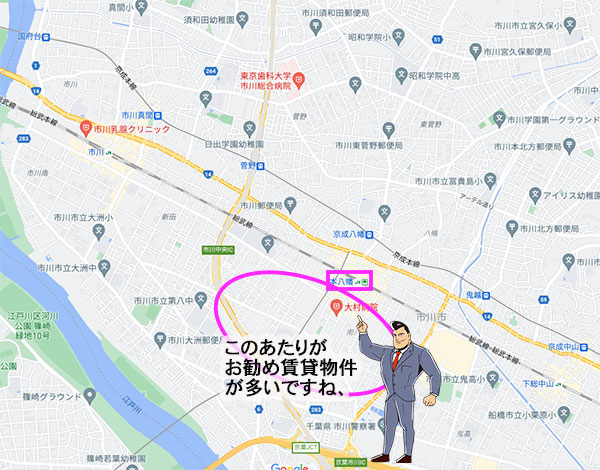 本八幡駅周辺の賃貸マップ