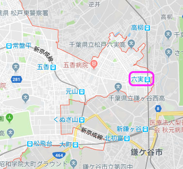 松戸を通る、東武蔵野線の六実駅マップ